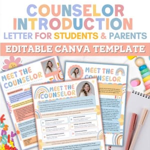 Conozca al consejero Carta de presentación para padres Estudiantes Personal Carteles editables para el tablón de anuncios de asesoramiento escolar Letrero decorativo para el regreso a clases