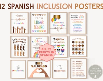 12 Spanish Inclusion Posters School Counselor Office Decor Inclusive Wall Art Sign Social Work Equality Safe Space Classroom LGBTQ Diversity