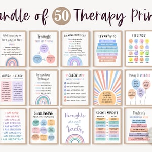 50 School Counseling Office Decor Counselor Office Posters Psychologist Therapist Mental Health Bundle Therapy Wall Art Set Signs Door Gifts