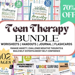 402 Therapy Worksheet Bundle Mental Health Workbook Trauma DBT Social Worker Counseling Activities Self Worth Esteem Boundaries Skills