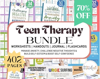 402 Therapy Worksheet Bundle Mental Health Workbook Trauma DBT Social Worker Counseling Activities Self Worth Esteem Boundaries Skills