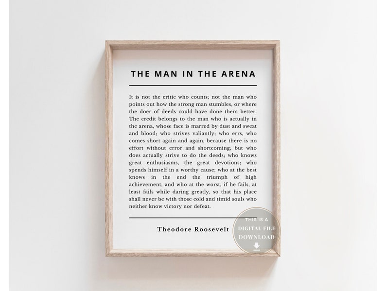 The Man in the Arena Quote Print Poster Printable Teddy - Etsy