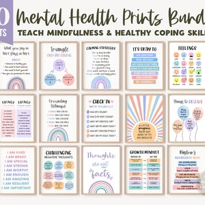 50 Mental Health Poster Bundle Counselling Office Decor Counselor Prints Psychotherapy Wall Art Psychotherapist School Counsellor Quotes Set