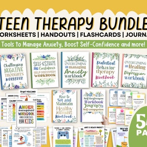 Therapy Worksheets Mega Bundle Trauma Anxiety Depression DBT Self Esteem Therapist Confidence Urge Surfing Social Worker Tools Counseling