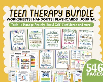 546 Bundle Therapy Worksheet Teens Anxiety Self Confidence Workbook Handouts Resources Therapist Counseling Activities Negative Thoughts
