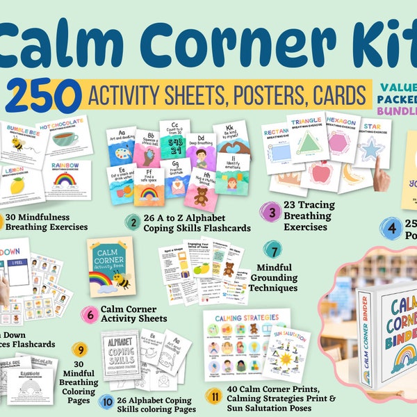 250 Calming Corner Poster Kit Calm Down Kids Behavior Management Anger Prints Classroom Coping Skills Strategies Educational Decor Bundle