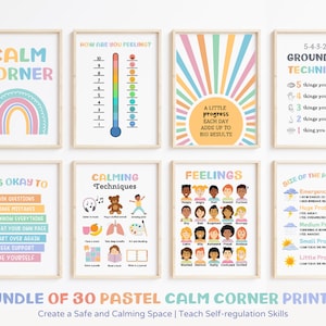 Poster per l'angolo della calma SEL Poster dei sentimenti Stampe per l'angolo calmante Affermazioni positive Montessori Gestione della classe Scuola domiciliare SEL