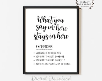 What You Say in Here Stays in Here Poster Confidentiality Sign Print Counselor Office Decor School Counseling Prints Psychologist Wall Art