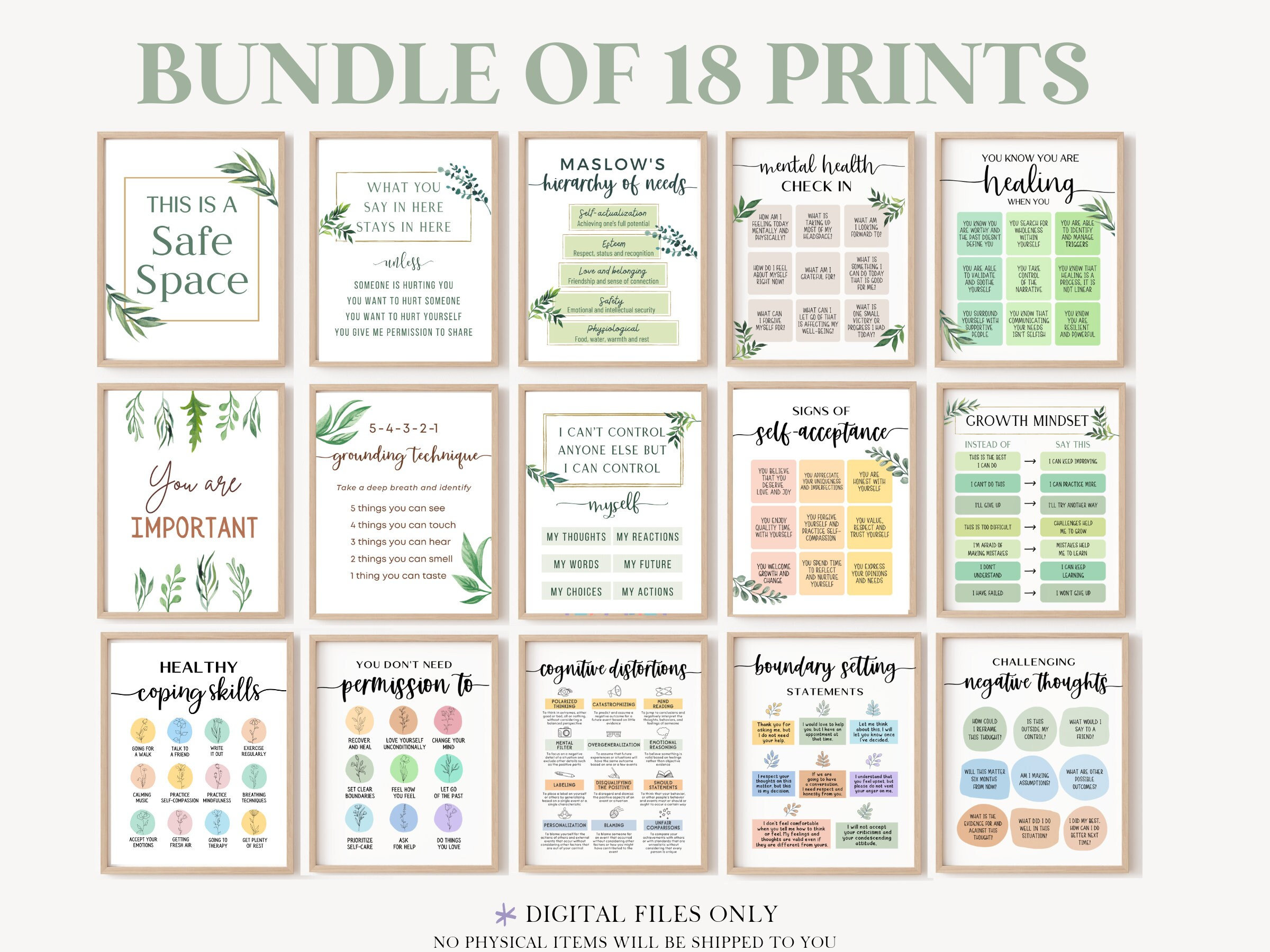 Set 18 Counseling Posters Office Decor Counselor Bundle Psychologist ...