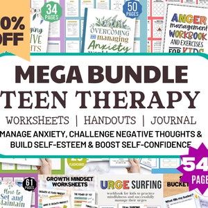 546 Teen Therapy Workbook Negative Thoughts Worksheet Anxiety Boundaries Journal Cards Self Confidence Psychology Therapist Tools DBT School