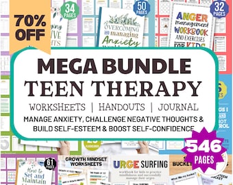Teen Mental Health Worksheets | Self-esteem Workbook Anxiety | Counseling Tools Resources Boundaries Self-Love Worth Coping Skills Bundle