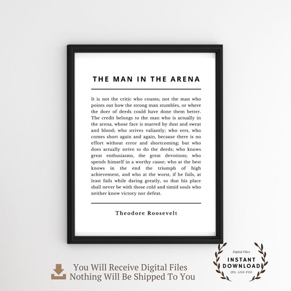 The Man in the Arena Quote Print Poster Printable Teddy - Etsy