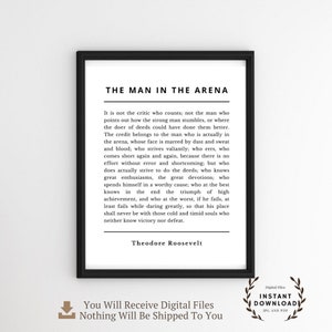The Man in the Arena Quote Print Poster Printable Teddy Roosevelt ...