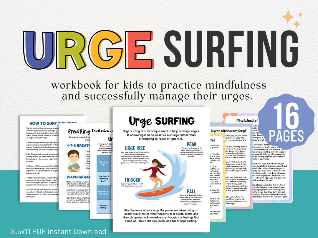 Urge Surfing Therapy Handout Counselor Worksheets Teens Kids Counseling