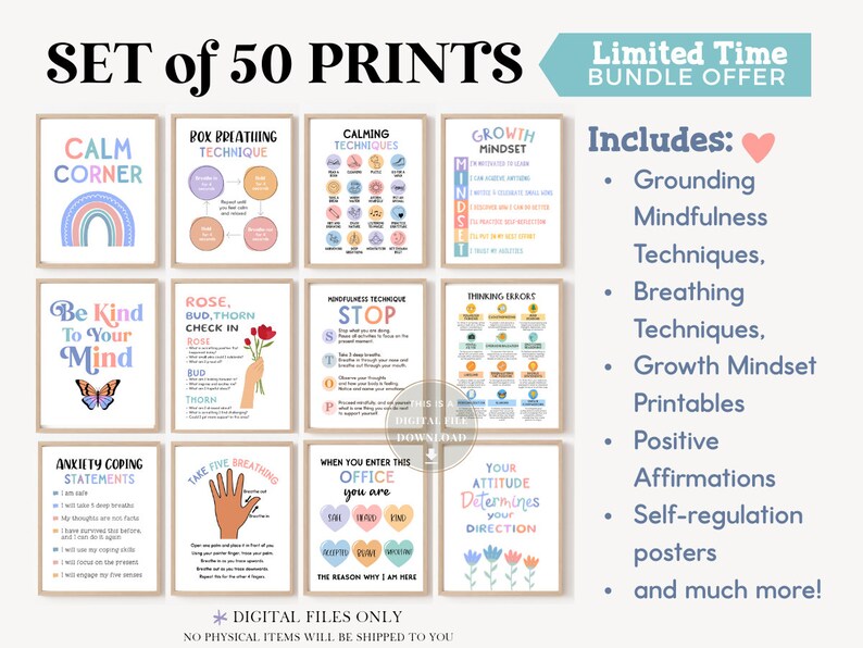 50 Social Emotional Learning Posters Kids SEL School Counselor Office ...