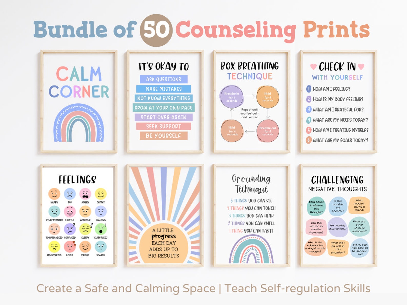 50 Social Emotional Learning Posters Kids SEL School Counselor Office ...