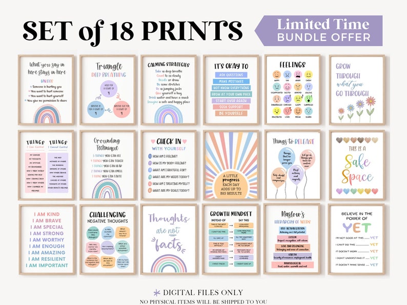 18 School Counseling Signs Posters Psychologist Office Decor Counselor Wall Art Therapy Confidentiality Classroom Set Print Bundle Door Gift image 1