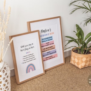 May include: Two framed prints with motivational quotes and a rainbow design. The first print says "What you say in here stays in here" and the second print says "Maslow's Hierarchy of Needs".
