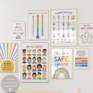 30 School Counseling Posters Wall Art Psycholoog Office Decor Counselor Bundel Vertrouwelijkheid Aarding Techniek Gevoelens Grafiek Emoties