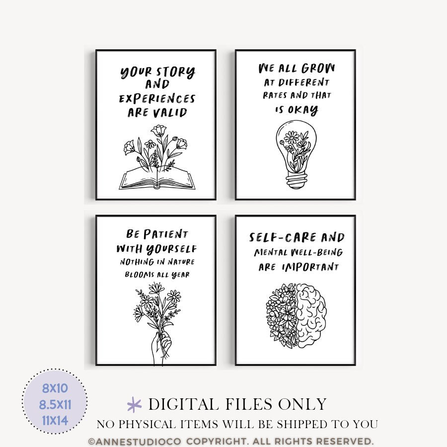 Bundle Set of 4 Psychotherapy Office Art Social Worker Posters ...