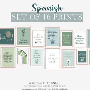 16 Spanish Therapy Prints Mental Health Therapist Posters Decor Classroom Decor Class Decorations Counselor Teacher Prints Counseling Art