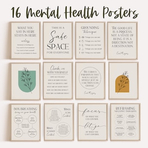 16 Counseling Poster Art Bundle School Counselor Office Decor Psychologist Posters Therapist Set Signs Minimalist Wall Social Worker Desk