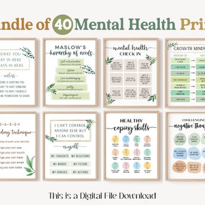 40 Mental Health Poster Bundle Counselling Office Decor Psychotherapy Wall Art Psychotherapist for Prints Psych Set School Counsellor Quotes