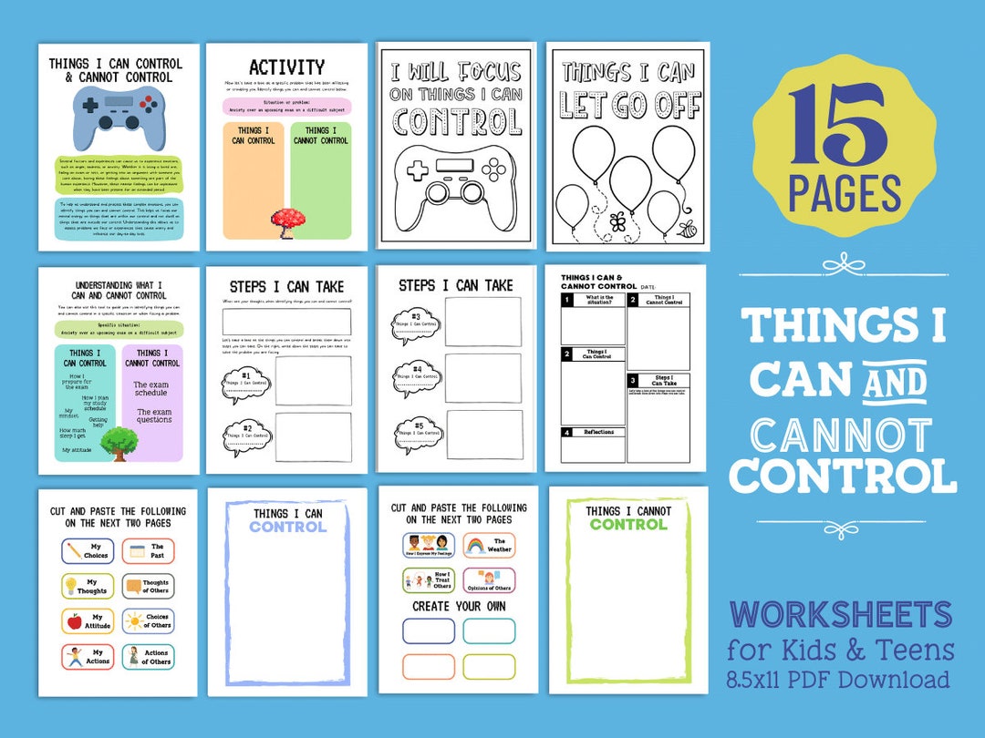 Things I Can Control Therapy Worksheet Kids Anxiety Teens Counseling ...