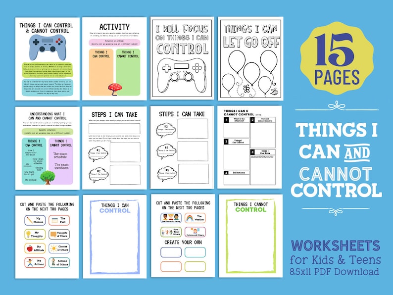 Things I Can Control Therapy Worksheet Kids Anxiety Teens - Etsy
