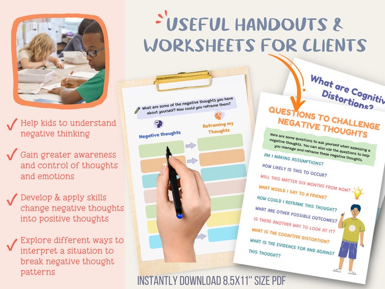 Challenging Negative Thoughts Worksheet Children Anxiety - Etsy