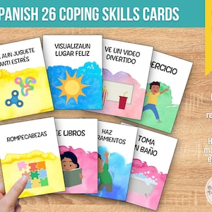 26 Spanish Classroom Decor Posters Healthy Coping Skills Psychology Kids Counselor Therapy Calm Corner Class Signs Educational Homeschool