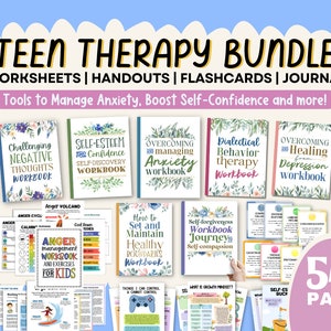 Teen Therapy Mega Bundle Anxiety Worksheet Therapy Workbook Coping Skills Anger Managemen Boundaries Self Confidence Esteem Therapist Tools