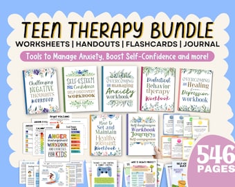 Teen Therapy Mega Bundle Anxiety Worksheet Therapy Workbook Coping Skills Anger Managemen Boundaries Self Confidence Esteem Therapist Tools