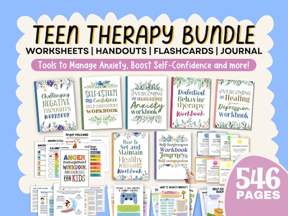 Teen Therapy Mega Bundle for Anxiety Anger Management Self Care  Boundaries Workbook Trauma Healing Journaling Therapist Handouts Tools SEL