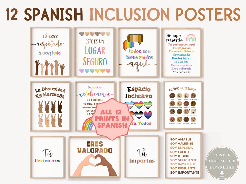 12 Spanish Diversity School Counselor Office Decor Psychology Posters Therapy Wall Art Psych Social Worker Inclusive Poster Signs Classroom image 1