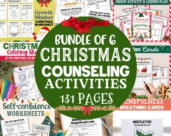 131 Christmas Counseling Activities SEL Lessons Worksheets Therapy Winter Social Worker School Psychologist Growth Mindset Self esteem Pack