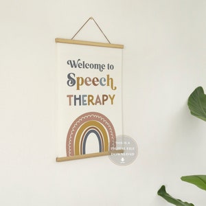 K&ouml;nnte beinhalten: Ein druckbares Schild mit einem Regenbogen und dem Text "Willkommen in der Logop&auml;die". Das Schild ist ein digitaler Download.
