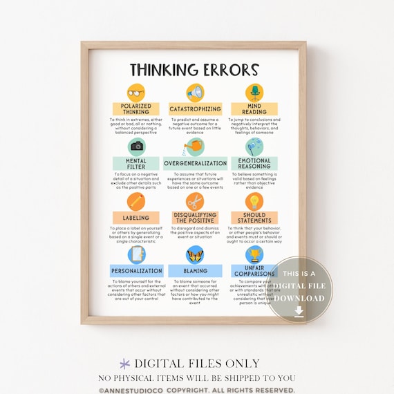 Cognitive Distortion Poster Psychotherapy Office Decor Therapy Wall Art School Counselor Anxiety Prints Signs Mental Health Behavioral CBT