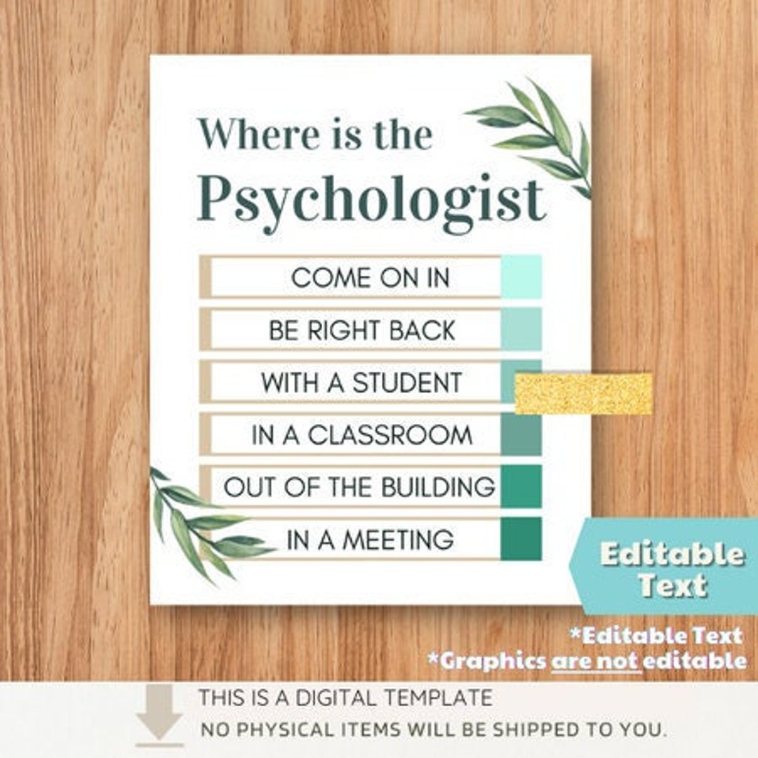 Editable School Psychologist Door Sign Where is the Social Worker
