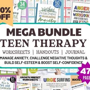 471 Therapy Worksheet Bundle Mental Health Workbook Trauma DBT Social Worker Counseling Activities Self Worth Esteem Boundaries Skills CBT bild 1