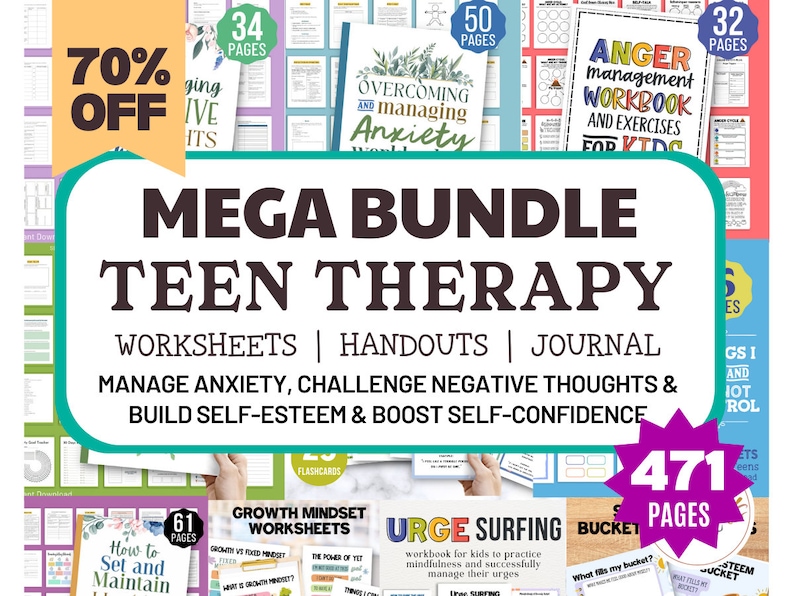471 Therapy Worksheet Bundle Mental Health Workbook Trauma DBT Social Worker Counseling Activities Self Worth Esteem Boundaries Skills CBT bild 1