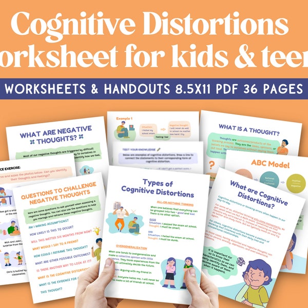 Cognitive Distortions for Kids Worksheet Unhelpful Thinking Styles Therapy Challenging Negative Thoughts Children Anxiety Teens Workbook