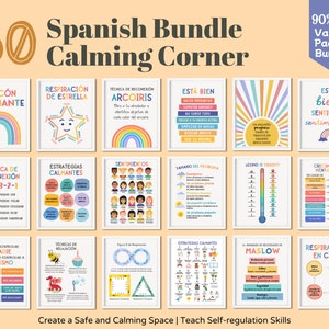 30 Spanish Calming Corner Posters Counseling Therapy Prints School Counselor Psychology Mental Health Door Decor Sign Teacher Montessori Art