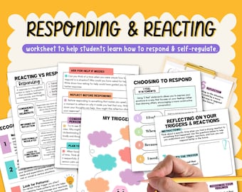 Responding Vs Reacting Worksheets Counseling Activities Therapy Teens Kids Counselor Tools Coping Skills Classroom Self Regulation Classroom