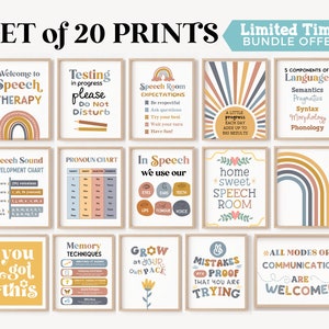 20 Speech Language Pathologist Poster Decor Therapy Wall Art SLP Office Therapist Room Rules Decorations Door Gifts Sign Welcome Bundle Set