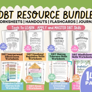 DBT Workbook Teens Therapy Worksheets Group Activities Cheat Sheet Journal Window of Tolerance Cards Distress Tolerance Handouts Bundle