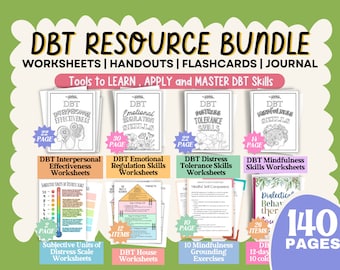DBT Worksheets Bundle DBT Tools Therapy Resource Workbook Emotional Regulation Coping Skills Wise MIND Cheatsheet Distress Tolerance Teen