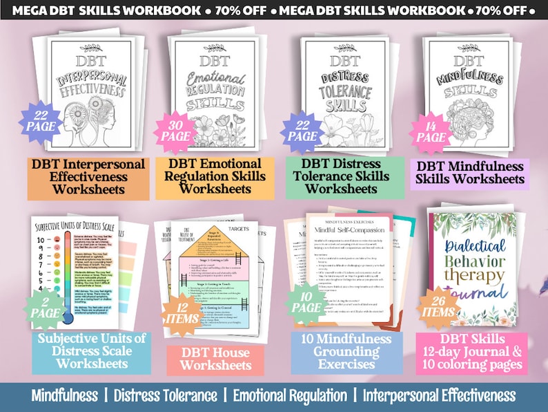 DBT Bundle Tools Teens Worksheets Skills Dialectical Behavior Therapy Counseling Trauma Therapist Teens Workbook Anxiety Resources DBT House imagen 1