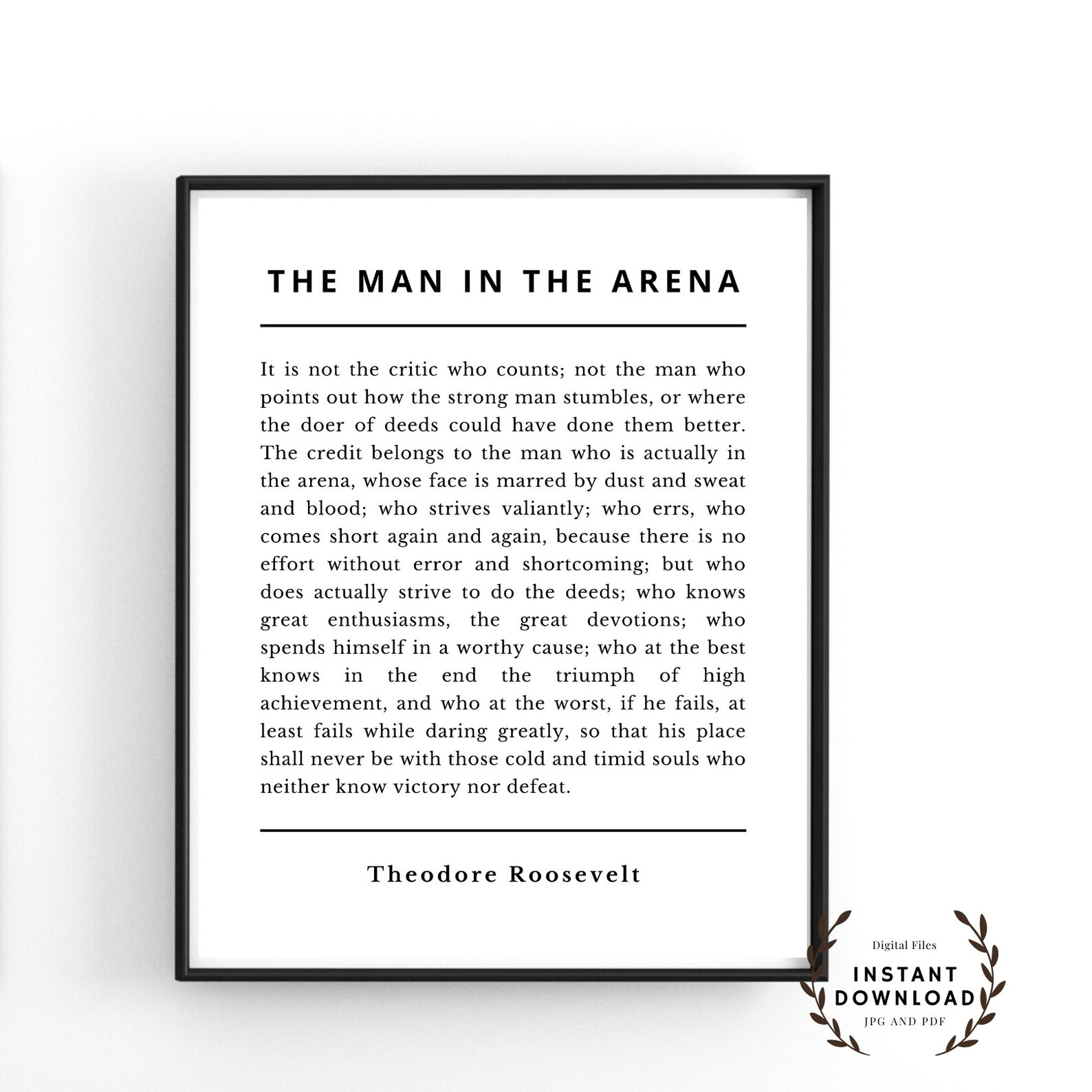 The Man in the Arena Quote Print Poster Printable Teddy - Etsy