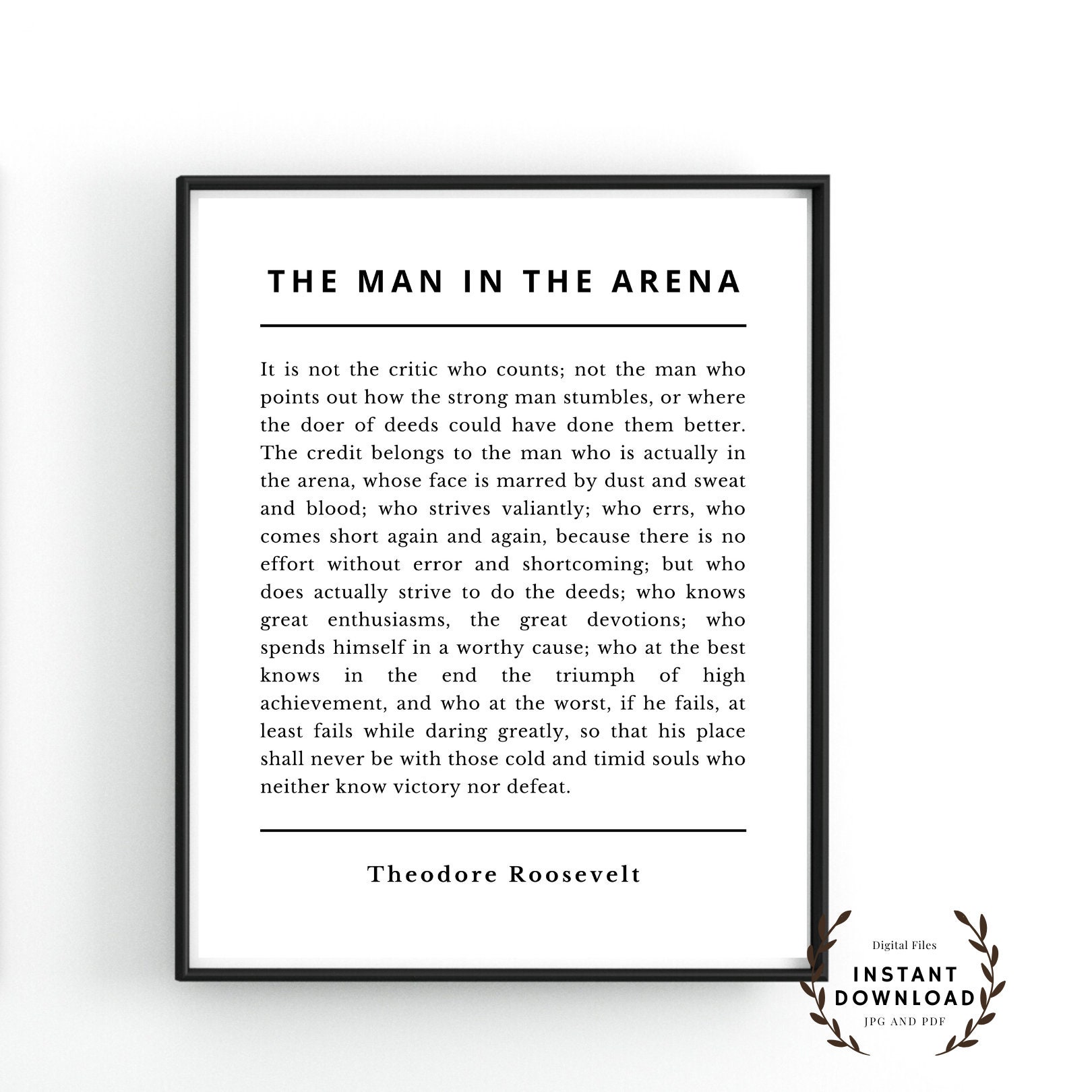The Man in the Arena Quote Print Poster Printable Teddy - Etsy